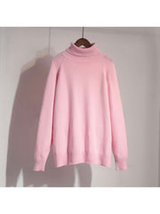 Retro Plain Color Turtleneck Casual Pullover