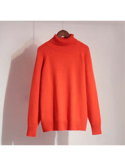 Retro Plain Color Turtleneck Casual Pullover