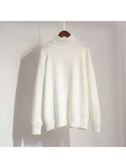 Retro Plain Color Turtleneck Casual Pullover