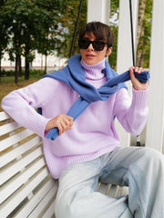 Retro Plain Color Turtleneck Casual Pullover