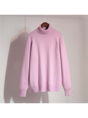 Retro Plain Color Turtleneck Casual Pullover