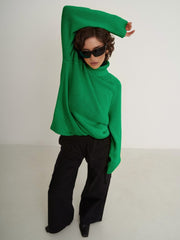 Retro Plain Color Turtleneck Casual Pullover