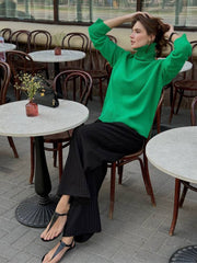 Retro Plain Color Turtleneck Casual Pullover