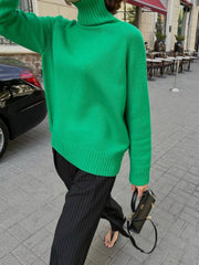 Retro Plain Color Turtleneck Casual Pullover