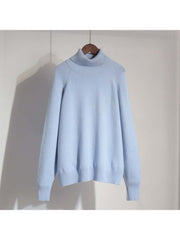 Retro Plain Color Turtleneck Casual Pullover