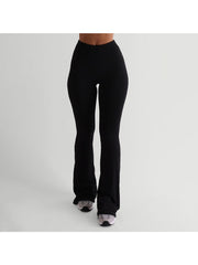 Solid Bodycon Elastic Waist Flared Pants