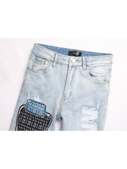 Applique Patchwork Straight Jeans