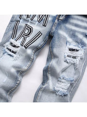 Applique Washed Mid-rise Jeans