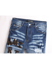 Applique Wear Out Badge Classic Look Jeans