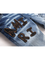 Applique Wear Out Badge Classic Look Jeans