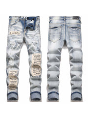 Patchwork Ripped Straight Mid-rise Jeans