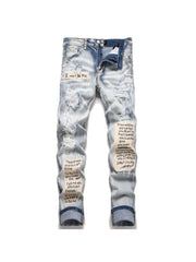 Patchwork Ripped Straight Mid-rise Jeans