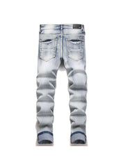 Patchwork Ripped Straight Mid-rise Jeans