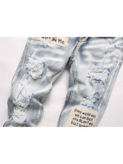 Patchwork Ripped Straight Mid-rise Jeans