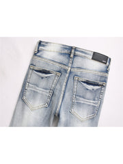 Patchwork Ripped Straight Mid-rise Jeans