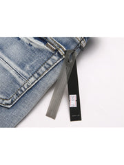 Patchwork Ripped Straight Mid-rise Jeans