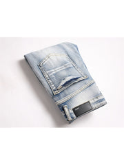 Patchwork Ripped Straight Mid-rise Jeans