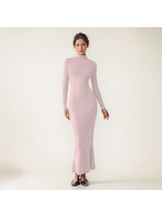 Plain Mock Neck Mermaid Fitted Maxi Dress