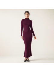 Plain Mock Neck Mermaid Fitted Maxi Dress