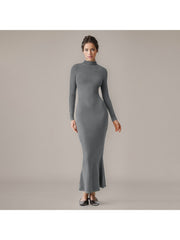 Plain Mock Neck Mermaid Fitted Maxi Dress