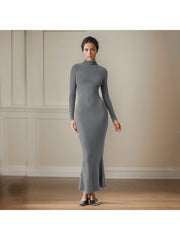 Plain Mock Neck Mermaid Fitted Maxi Dress