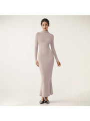 Plain Mock Neck Mermaid Fitted Maxi Dress