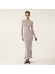 Plain Mock Neck Mermaid Fitted Maxi Dress