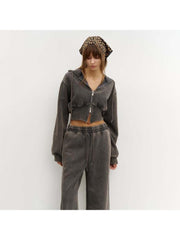 Distressed Hooded Long Sleeve Tracksuit Pant Sets