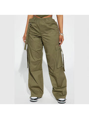 Plain Color Wide Leg Cargo Pocket Pants