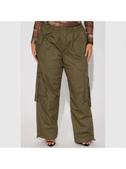 Plain Color Wide Leg Cargo Pocket Pants