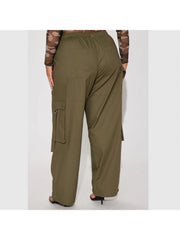 Plain Color Wide Leg Cargo Pocket Pants