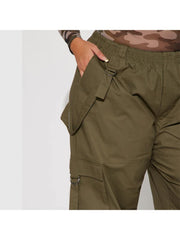 Plain Color Wide Leg Cargo Pocket Pants