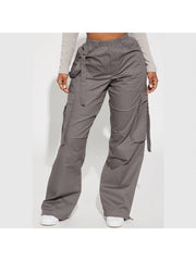 Plain Color Wide Leg Cargo Pocket Pants