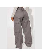 Plain Color Wide Leg Cargo Pocket Pants