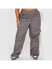 Plain Color Wide Leg Cargo Pocket Pants