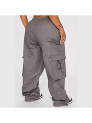 Plain Color Wide Leg Cargo Pocket Pants