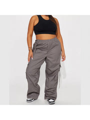 Plain Color Wide Leg Cargo Pocket Pants