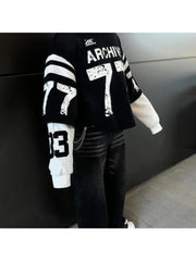 Number Print Loose Pullover Sweatshirt