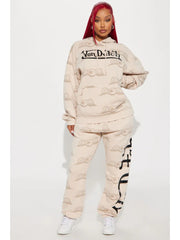 Letter Print Kangaroo Pocket Hooded Pant Sets