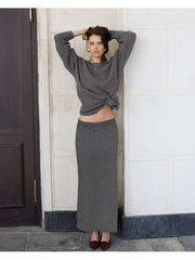 Woolen Loose Backless Sheath Skirt Sets