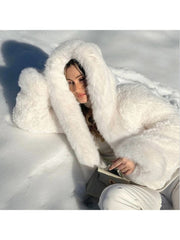 Fur Patchwork Hooded Fluff Loose Coats