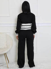 Colorblock Striped Trim Zipper Pant Sets