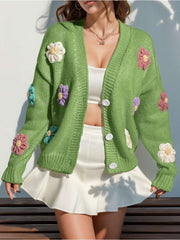 Colorblock Flower Decor Knitting Cardigan