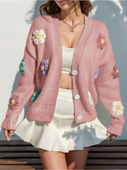 Colorblock Flower Decor Knitting Cardigan