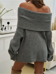 Off Shoulder Trumpet Sleeve Frayed Sweater