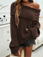 Off Shoulder Trumpet Sleeve Frayed Sweater