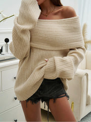 Off Shoulder Trumpet Sleeve Frayed Sweater