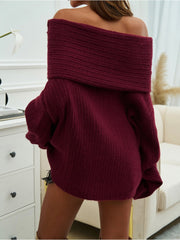 Off Shoulder Trumpet Sleeve Frayed Sweater