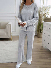 Colorblock Striped Trim Loose Knitted Pant Sets