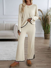 Colorblock Striped Trim Loose Knitted Pant Sets